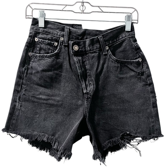 Agolde Criss Cross High Rise Black Denim Cut Off Shorts Size 24 Casual ButtonFly - Picture 1 of 7